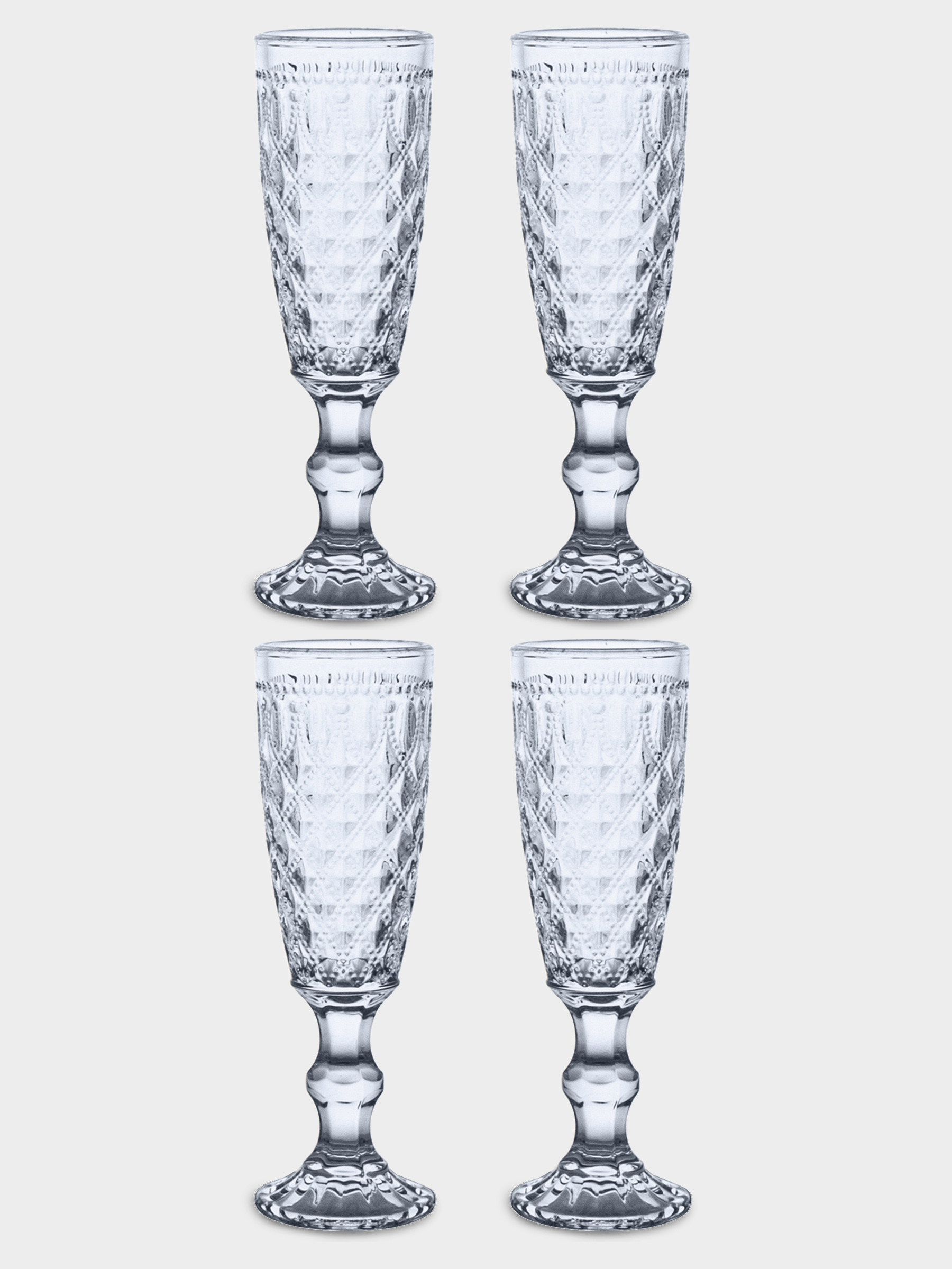 Набор бокалов для шампанского, 4 пр, 150 мл, стекло, голубые, Dubai