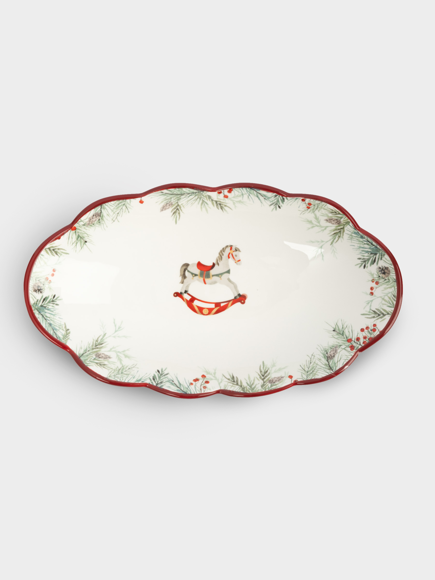 Блюдо, 31х18 см, керамика, овальное, красное, Лошадка, Festival