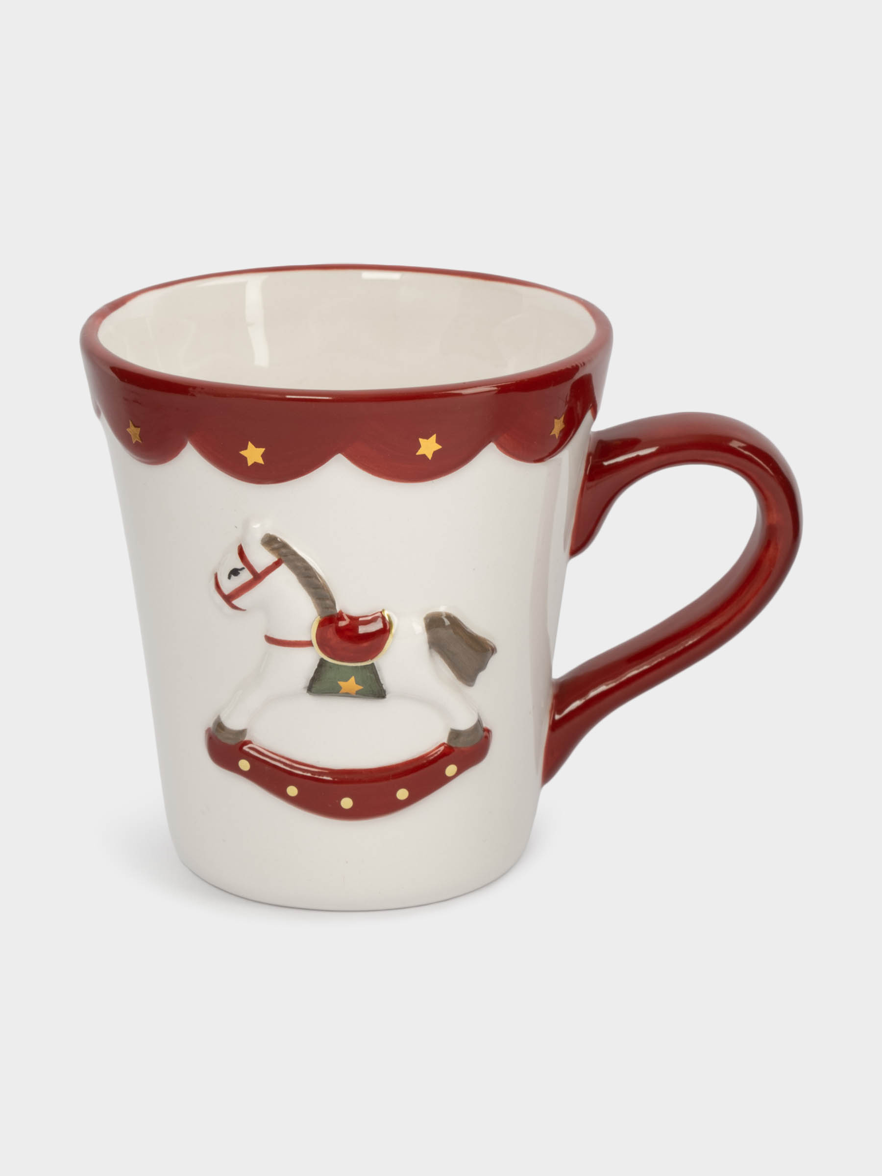 Кружка, 510 мл, керамика, бело-красная, Лошадка-качалка, New year