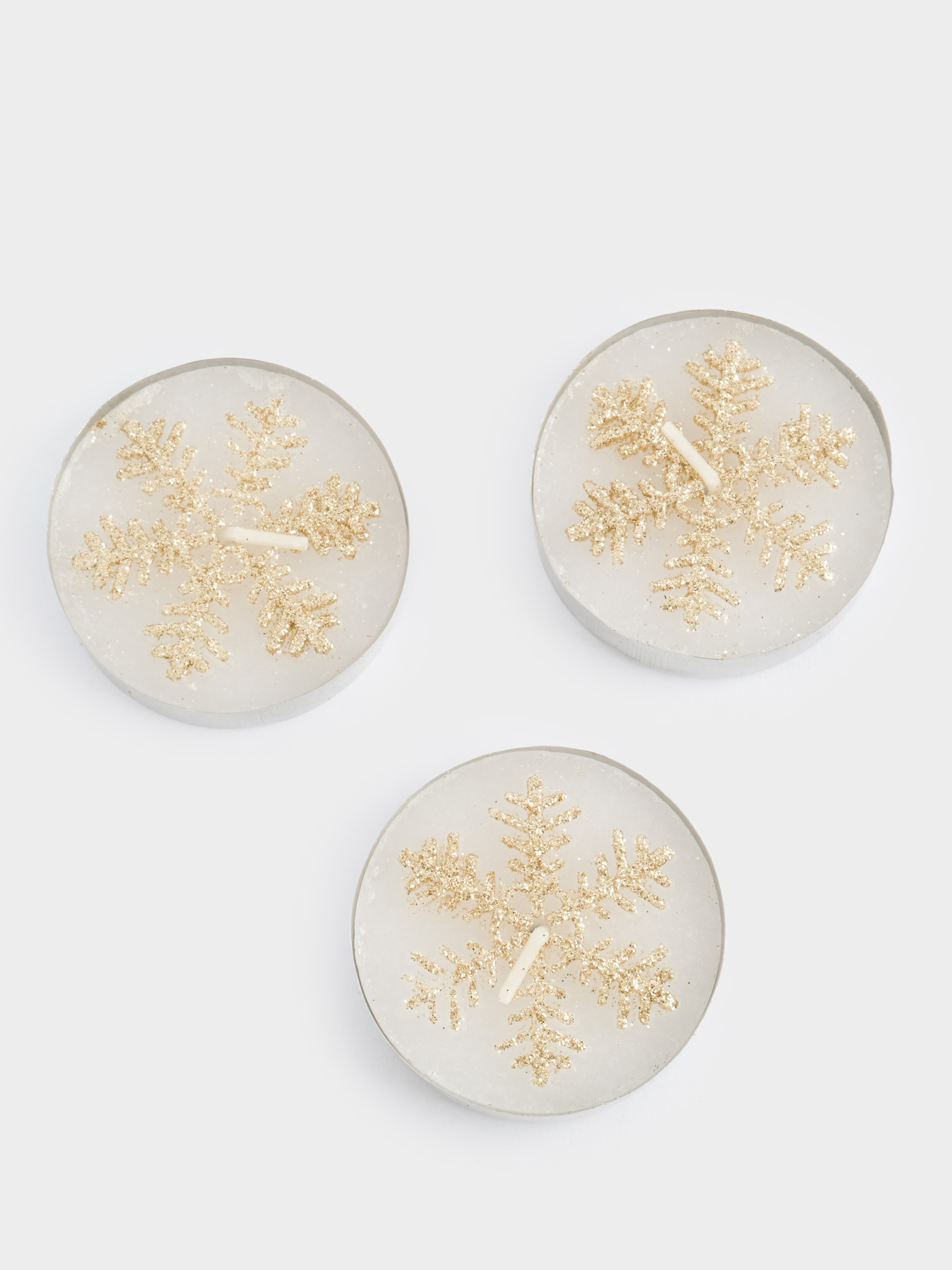 Свеча чайная, 5 см, 3 шт, золотистая, Снежинка, New year