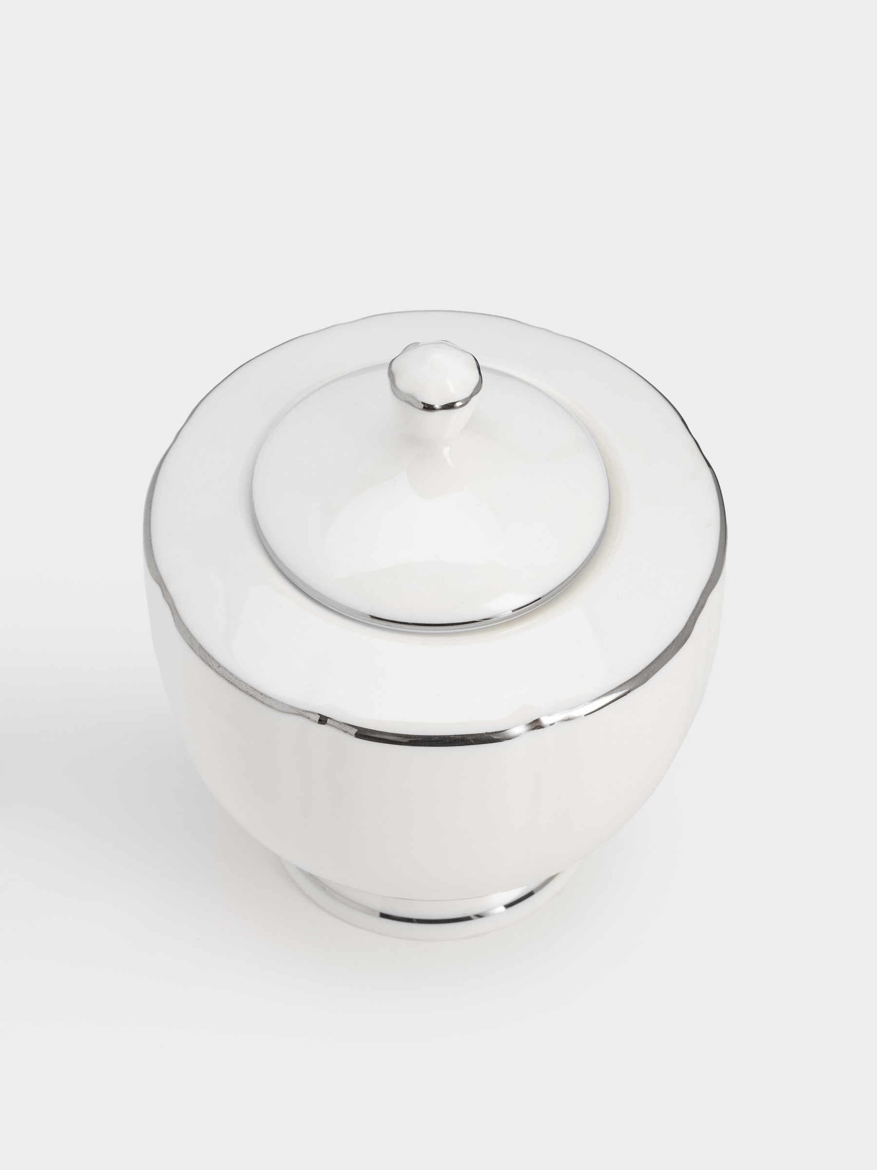 Сахарница, 10,5 см, 250 мл, фарфор F, белая, с серебристым кантом, Lotus silver