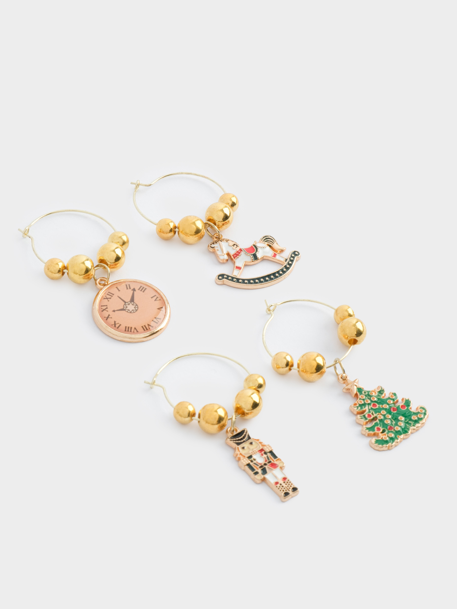 Подвеска для бокала, 4 шт, металл/стразы, Елка с игрушками, New year