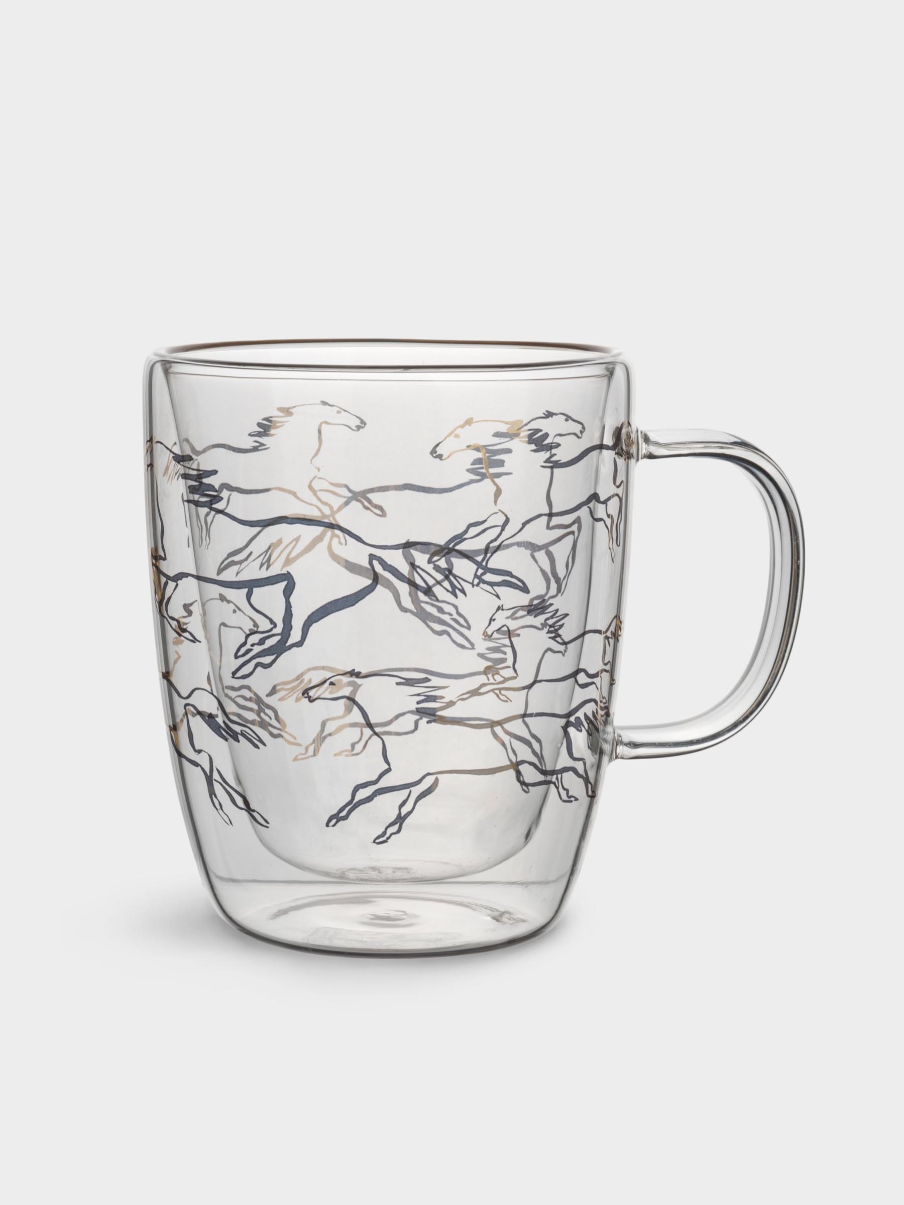 Кружка, 370 мл, стекло Б, золотистая, Кони, Wind-Horse
