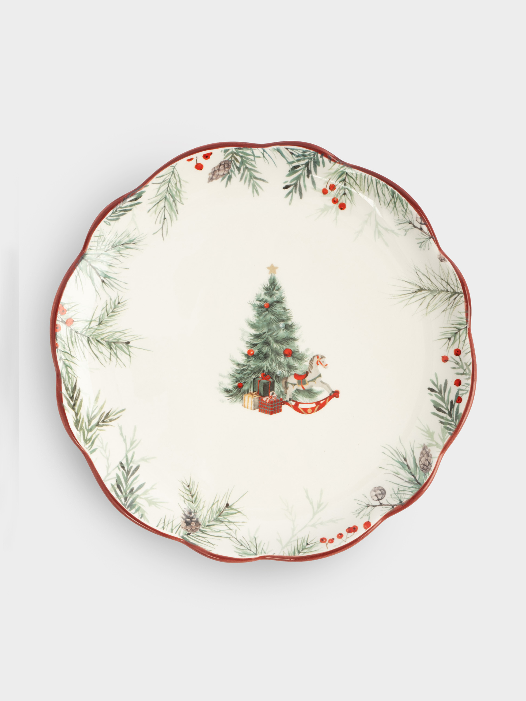 Тарелка закусочная, 20 см, керамика, белая, Лошадка у елки, Festival