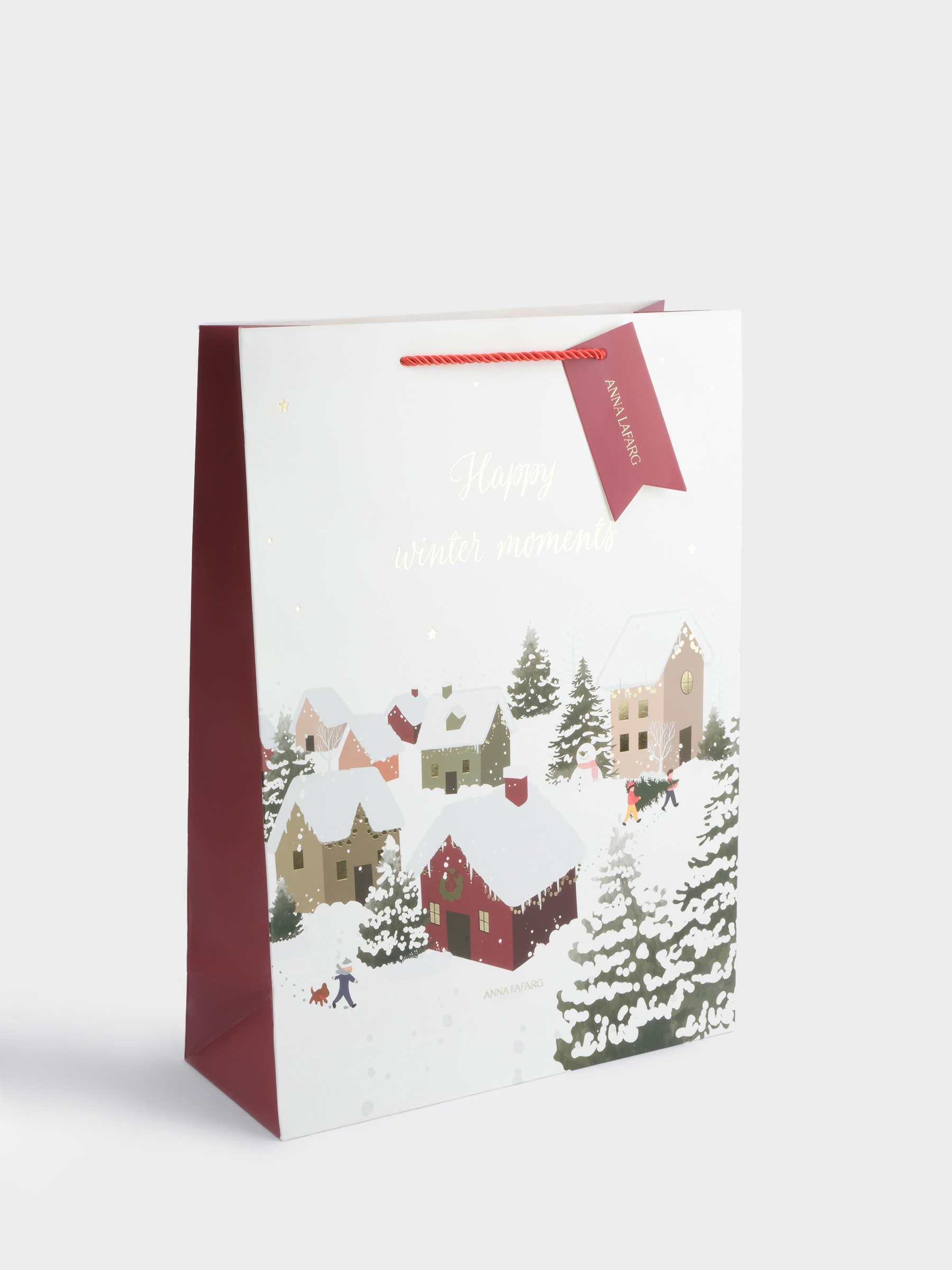 Пакет подарочный, 30х42 см, бумага, бело-красный, Снежный город, Town