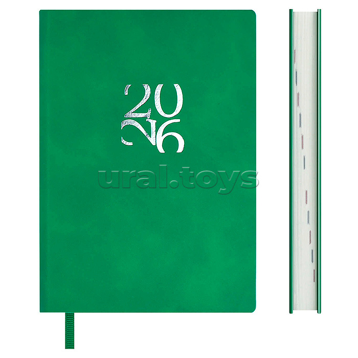 Ежедневник датированный 2026 Escalada, А6, 120 л., Бейбискин зеленый