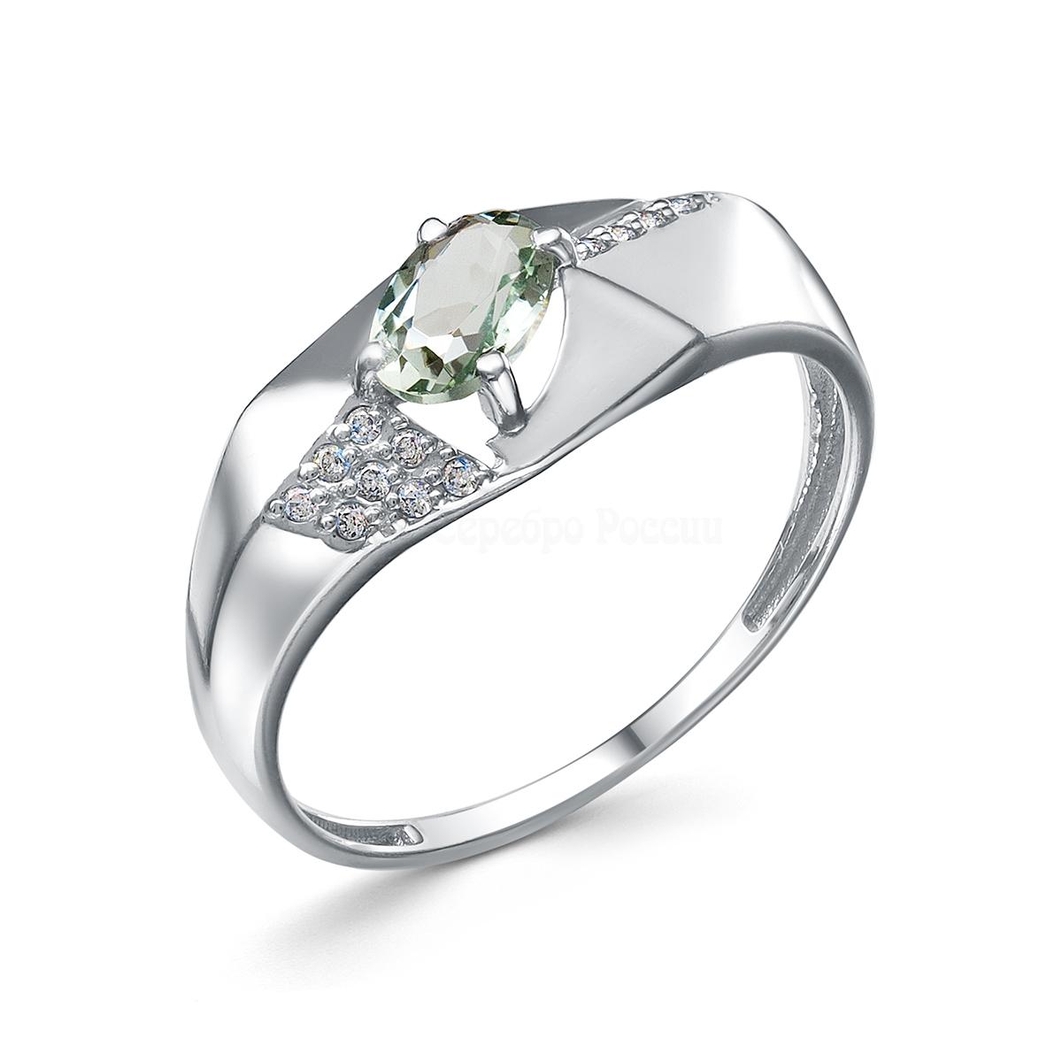 Кольцо из серебра с празиолитом и фианитами родированное 1-5186-001