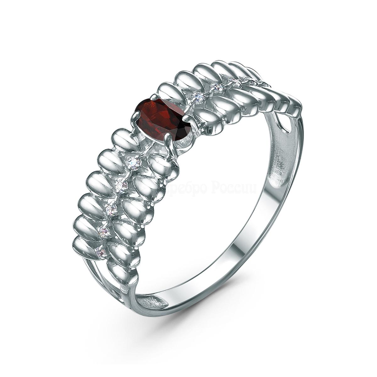 Кольцо из серебра с гранатом и фианитами родированное 3921018664р404