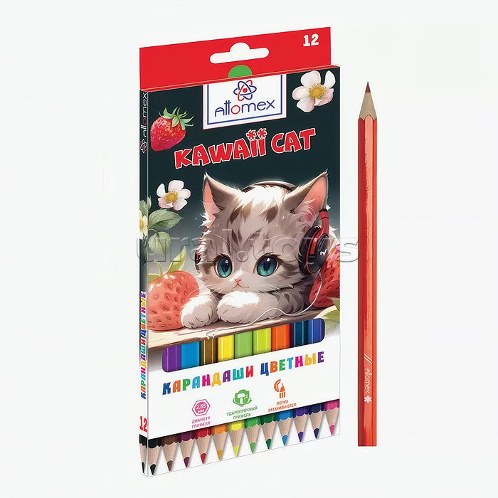 Карандаши цветные 12цв, пластиковые