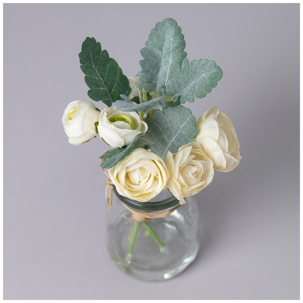 БУКЕТ ИСКУССТВЕННЫХ ЦВЕТОВ В КРУГЛОЙ ВАЗЕ ВЫСОТА= 16СМ (МАЛ=8ШТ./КОР=64ШТ.)