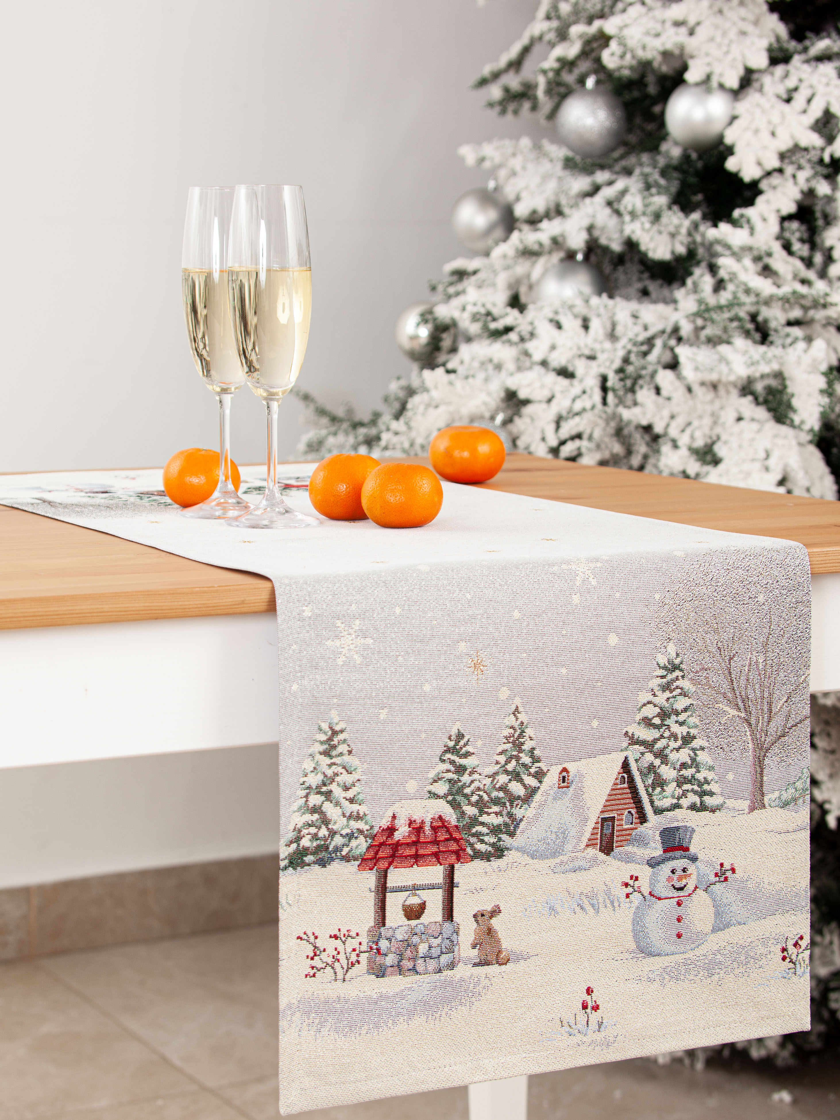 Олененок с птичкой Снеговик Салфетка 40х100 см 2105787