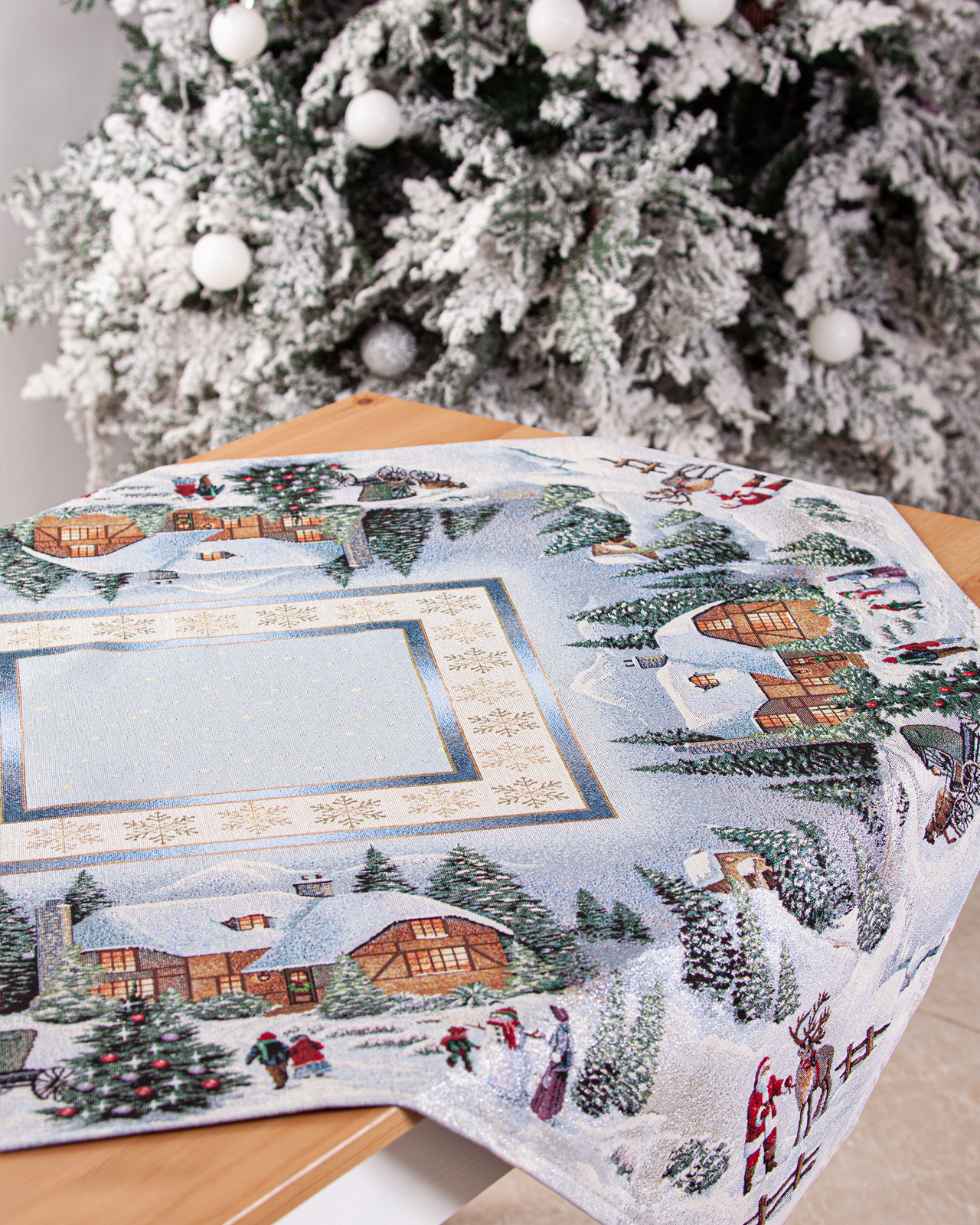 Новогодний вечер голубой фон Салфетка 100х100 см 2100266