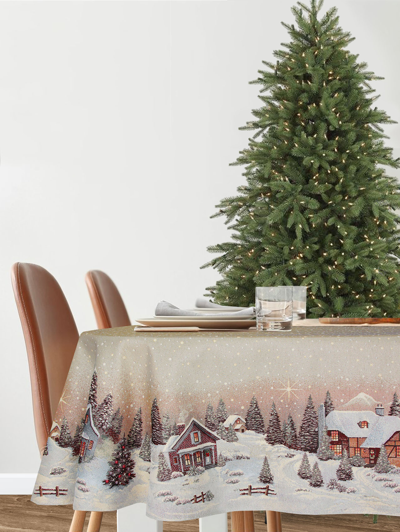 Новогодний вечер бежевый фон Скатерть овал 160х250 см 2106648