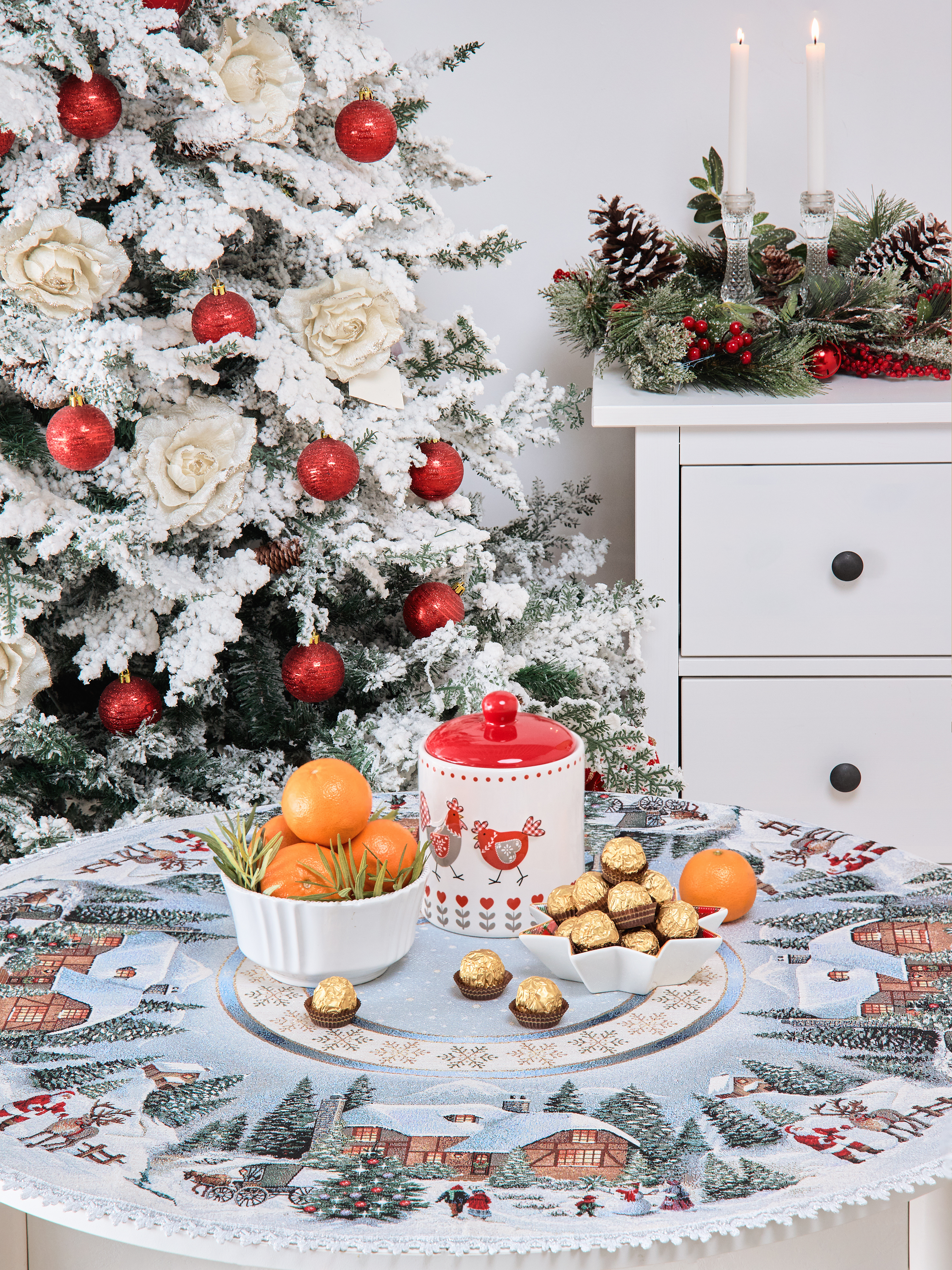 Новогодний вечер голубой фон Салфетка круг д93 см 2101545