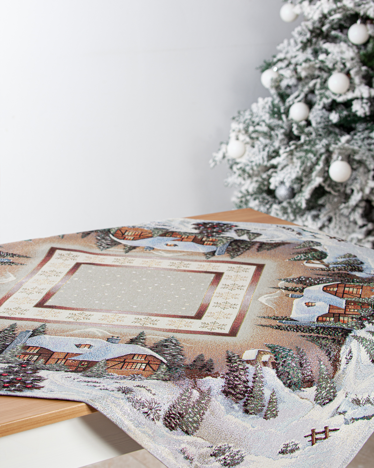 Новогодний вечер бежевый фон Салфетка 100х100 см 2101599