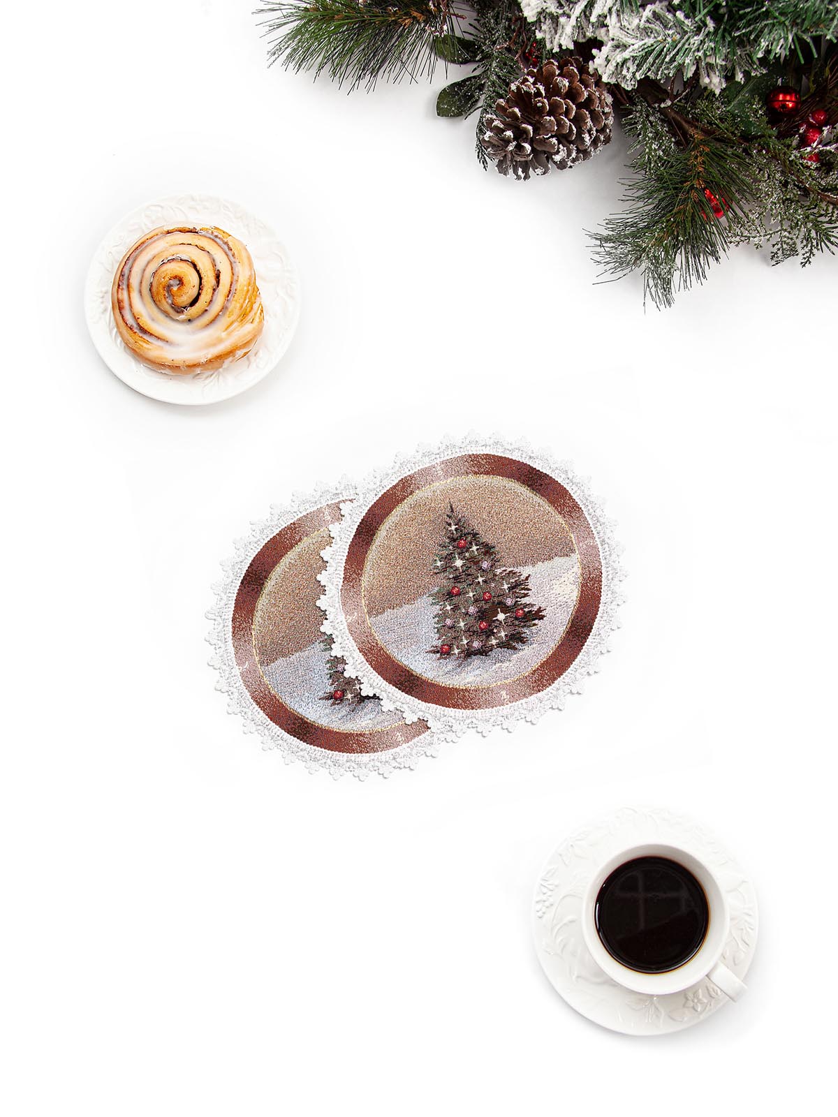 Новогодний вечер бежевый фон Комплект салфеток 2шт круг д24 см 2105781