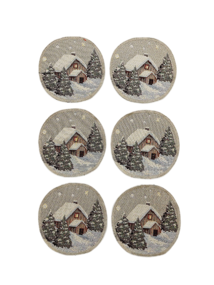 Новогодний вечер бежевый фон Комплект салфеток 6шт д11 см БТ серебро 2107803