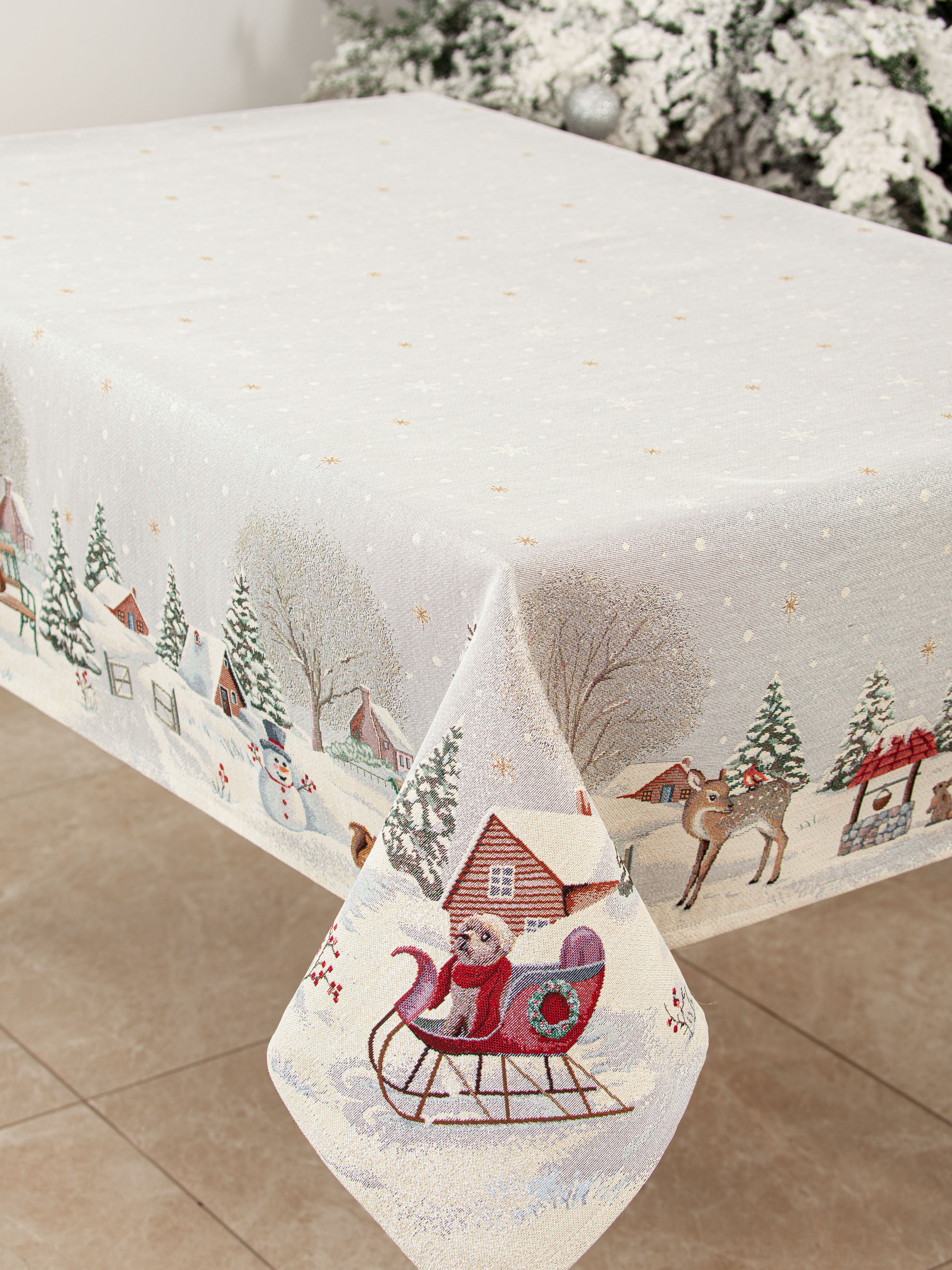 Олененок с птичкой Снеговик Скатерть 140х180 см 2105786