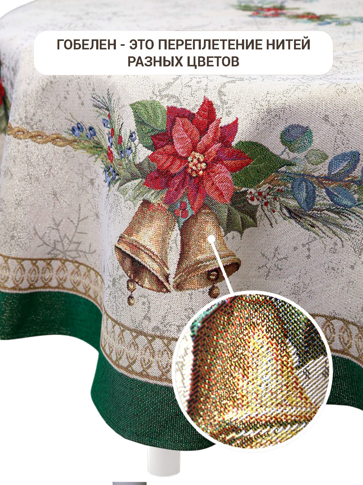 Елочные украшения Зеленый бордюр Скатерть овал 160х300 см золото 2518956 New