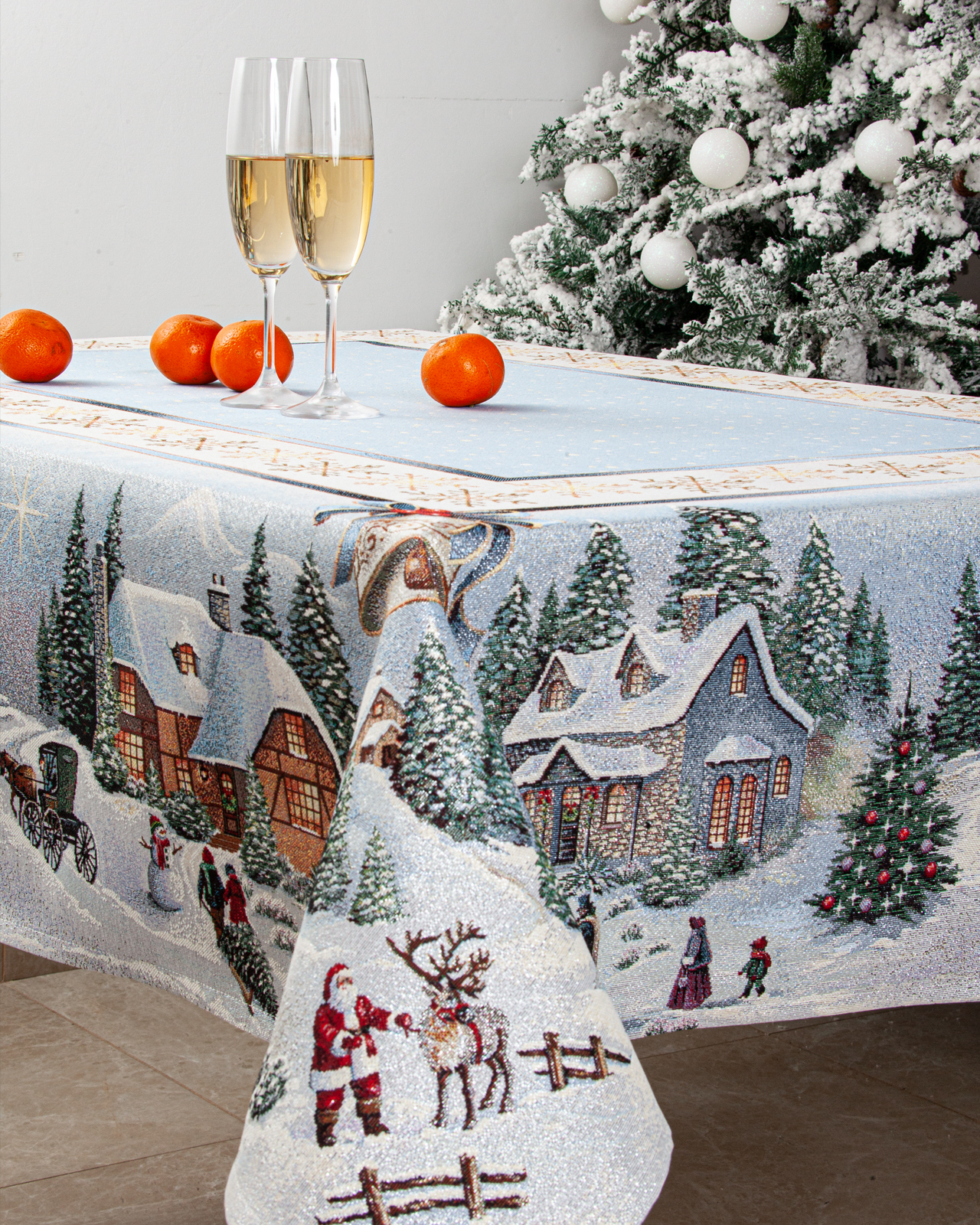 Новогодний вечер голубой фон Скатерть 140х240 см 2100653