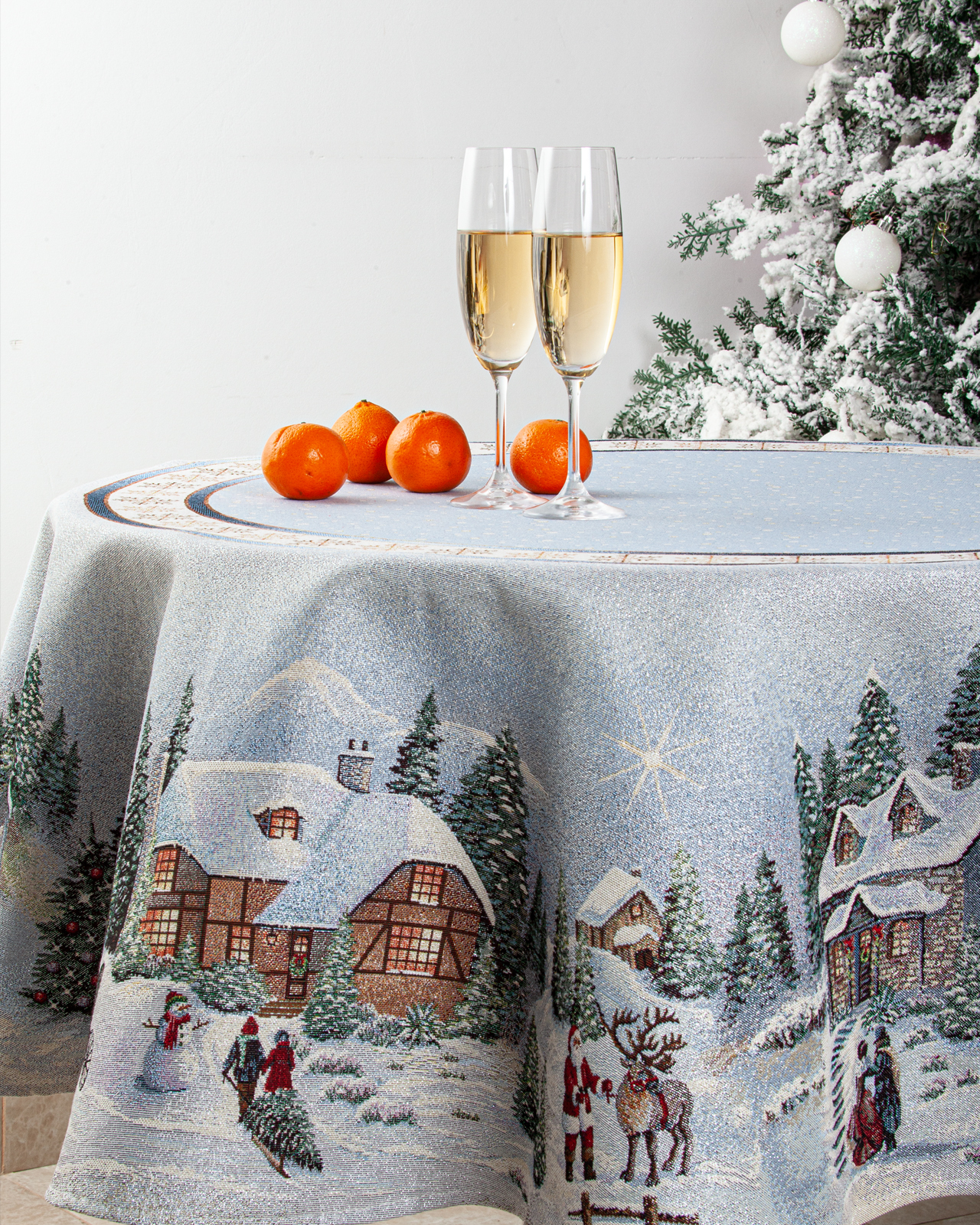 Новогодний вечер голубой фон Скатерть круг д186 см 2101543