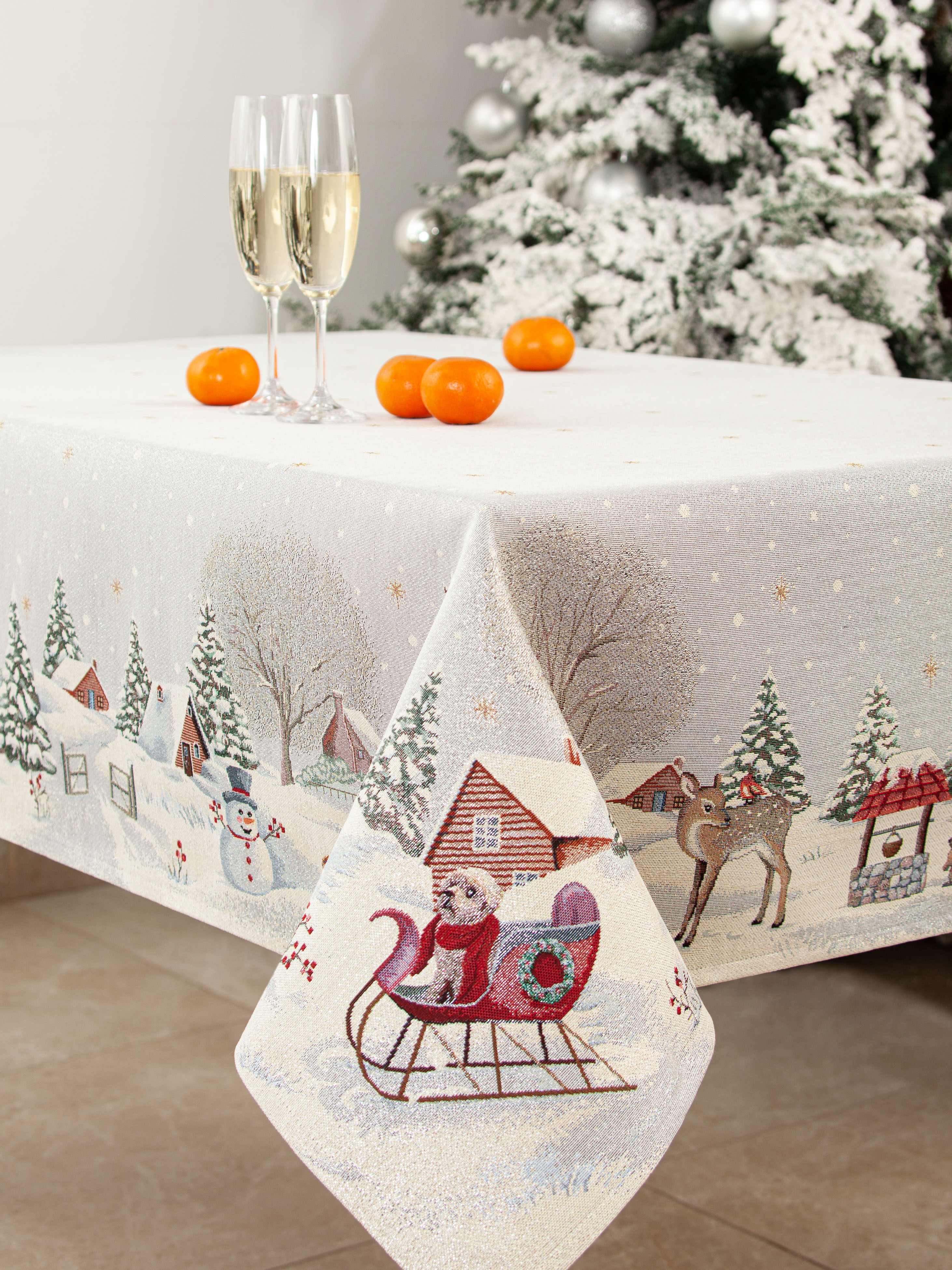 Олененок с птичкой Снеговик Скатерть 140х180 см 2105786