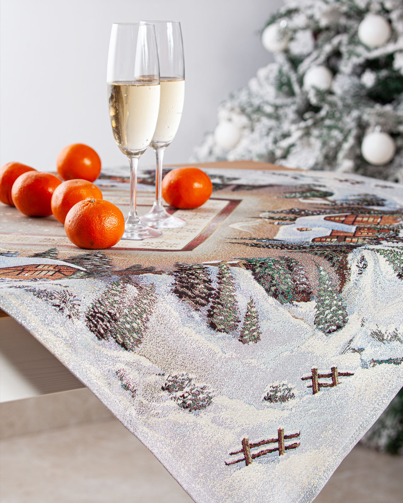 Новогодний вечер бежевый фон Салфетка 100х100 см 2101599