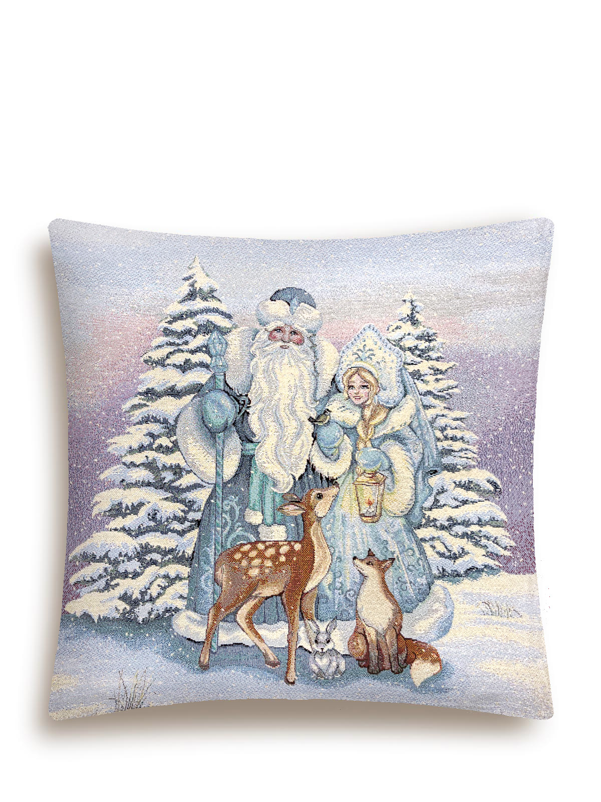 Снегурочка ДМ и Олень Наволочка 38х38 см серебро 2520064 New