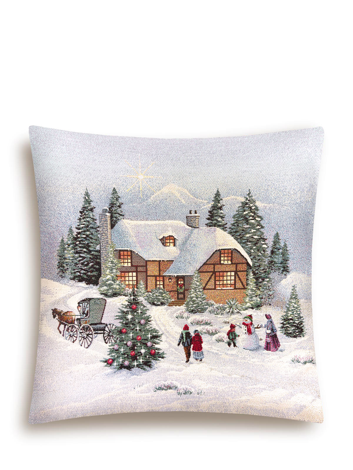 Новогодний вечер голубой фон Карета Наволочка 45х45 см 2100595