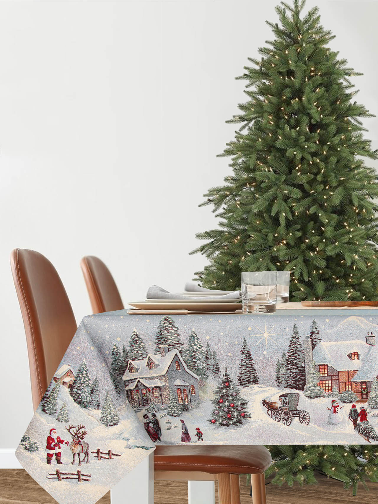 Новогодний вечер голубой фон Скатерть 160х360 см 2106774