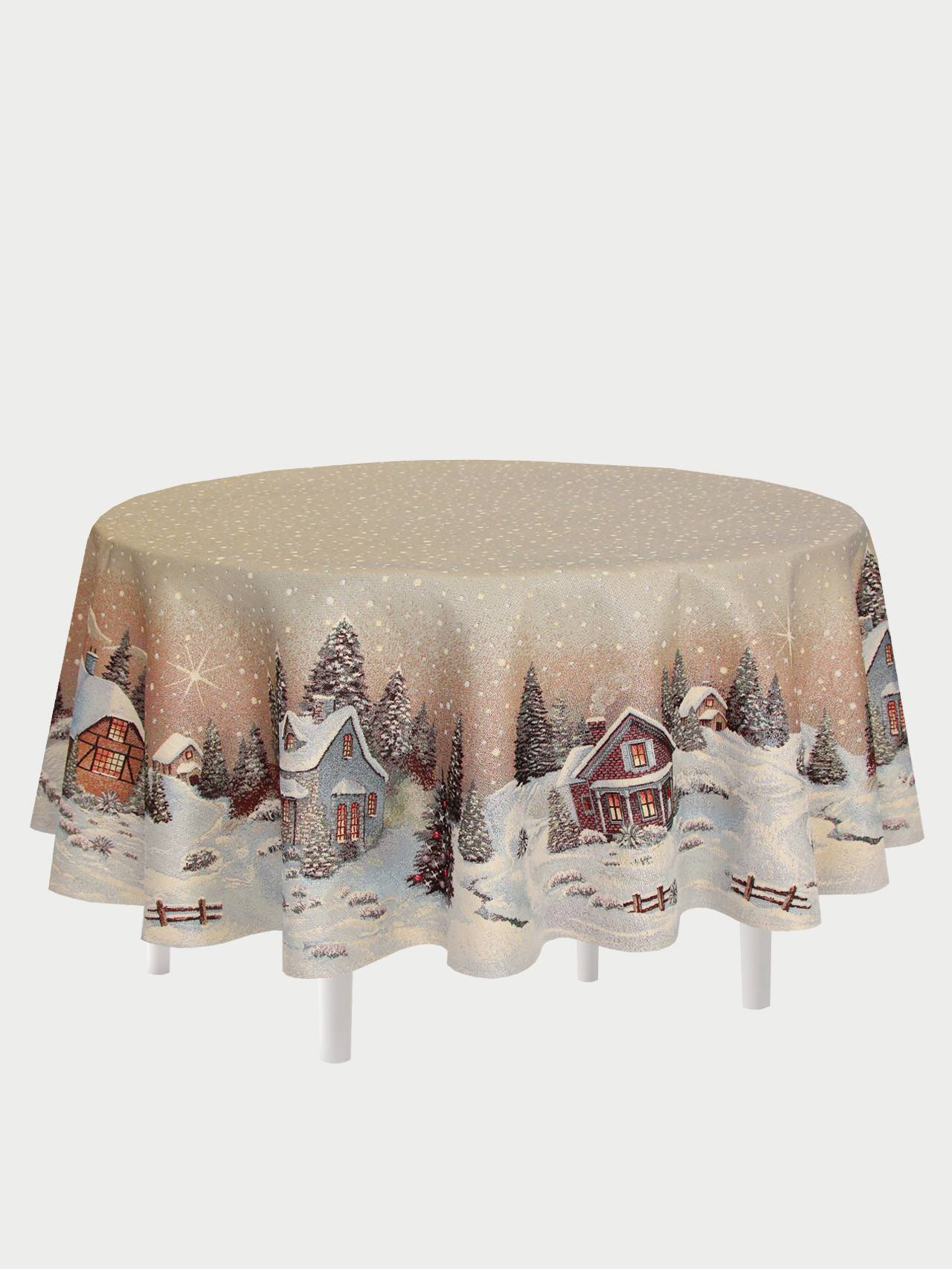 Новогодний вечер бежевый фон Скатерть круг д165 см 2102399