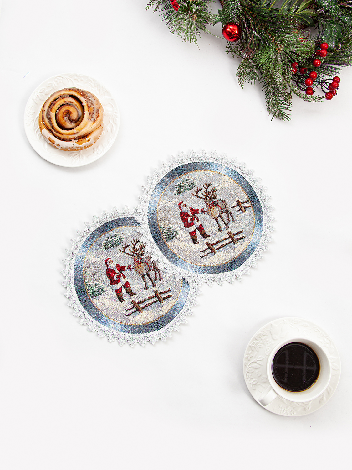 Новогодний вечер голубой фон Комплект салфеток 2шт д24 см 2103846