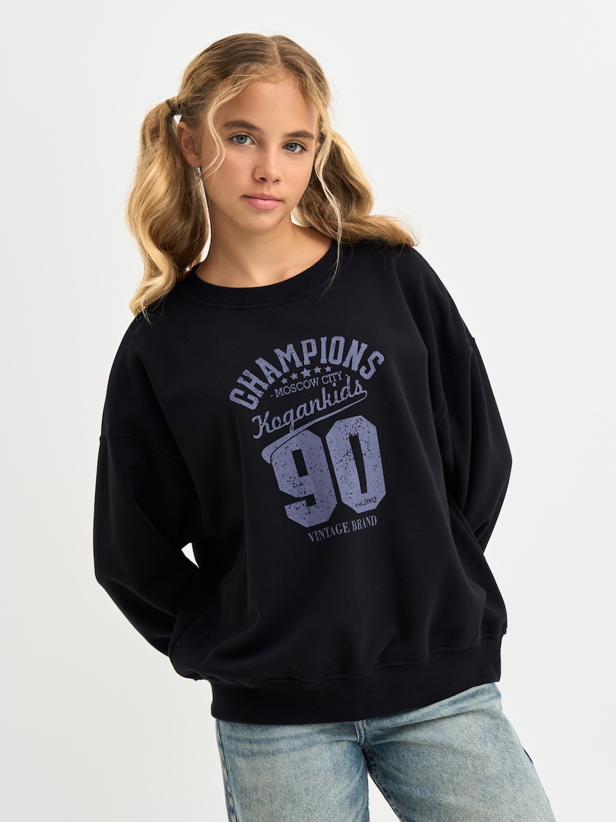 Черная толстовка для девочки с принтом