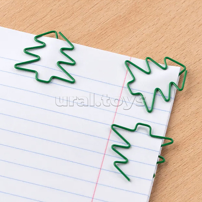 Скрепки-ёлочка L33 мм, 12 шт. пластиковая коробка, европодвес, зеленые