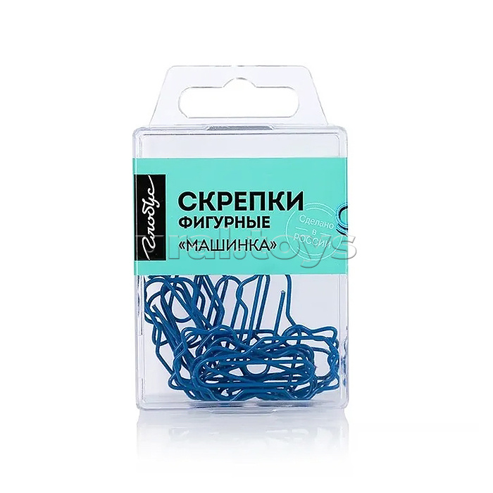 Скрепки фигурные машинка L40 мм, 12 шт., пластик. коробка, европодвес синие