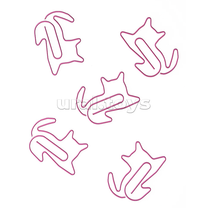 Скрепки фигурные кошка L45 мм 12 шт., пластик. коробка, европодвес, розовые