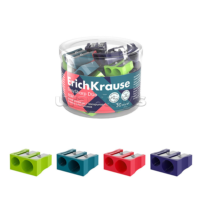 Точилка пластиковая EasySharp Duo, Reef, ассорти (в тубусе по 30 шт)