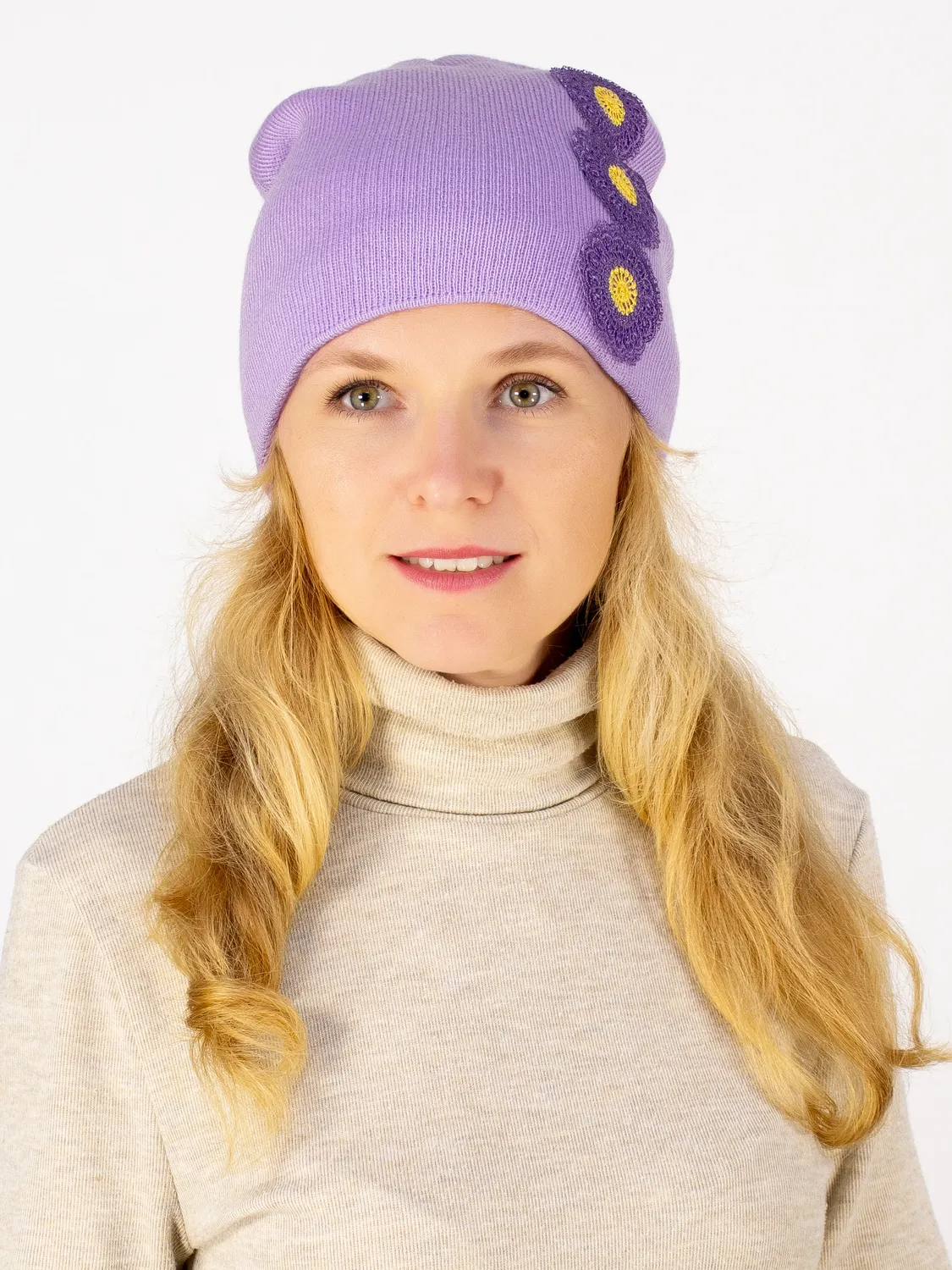 Шапка женская весна-осень Кружева (Цвет сиреневый), размер 52-54