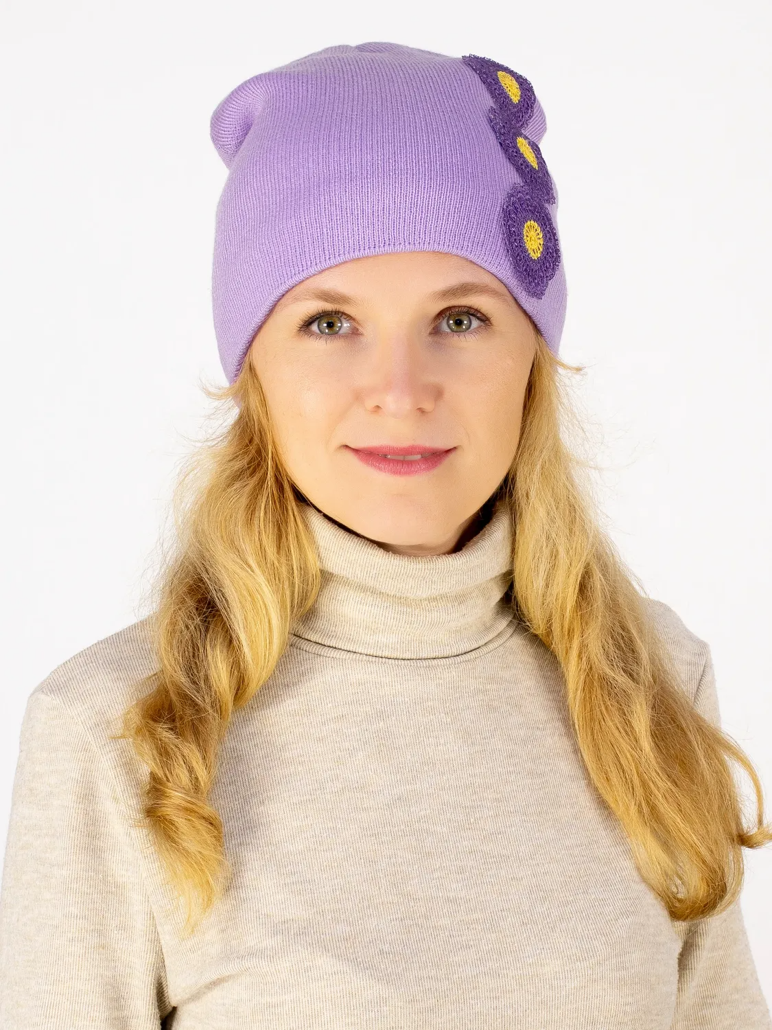 Шапка женская весна-осень Кружева (Цвет сиреневый), размер 52-54