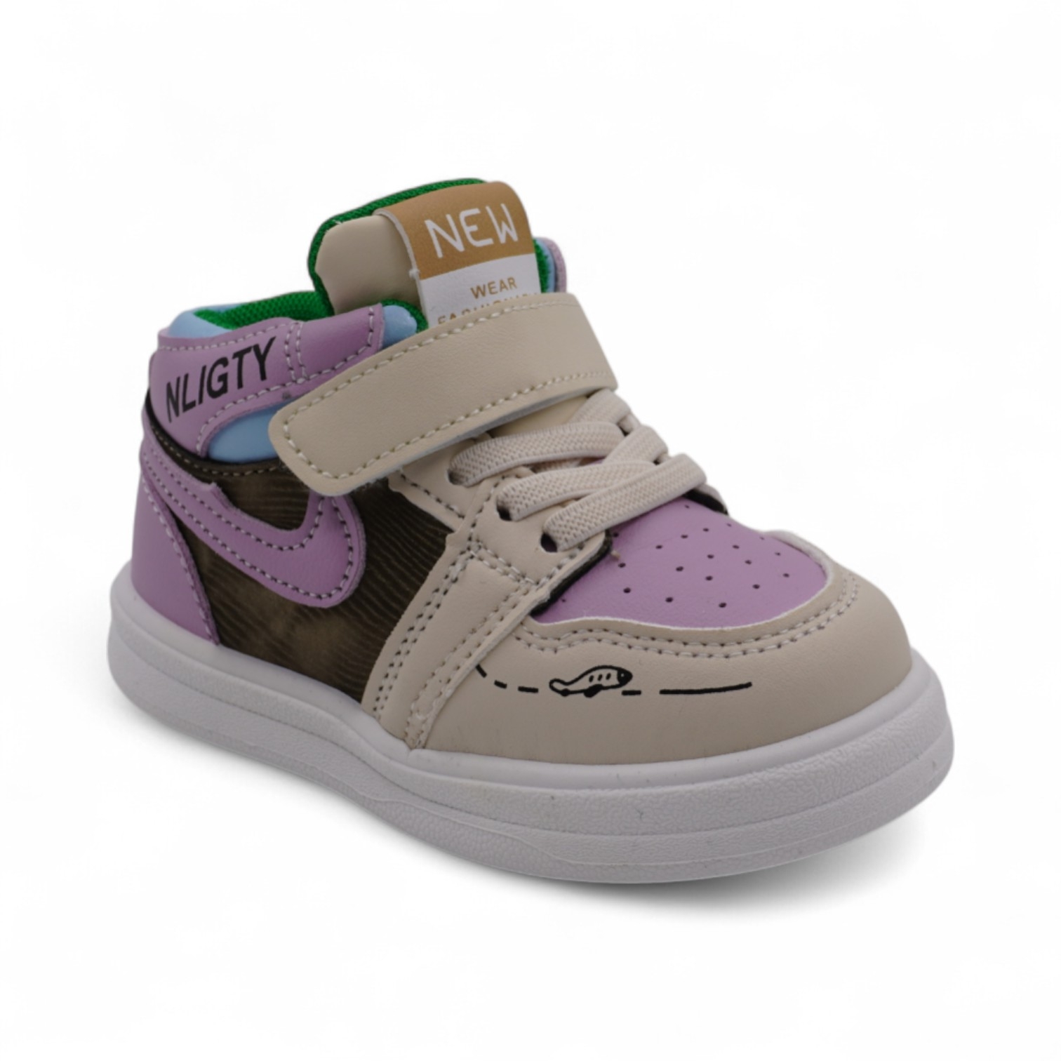 Кроссовки детские высокие 4264 бежево фиолетовые п/п