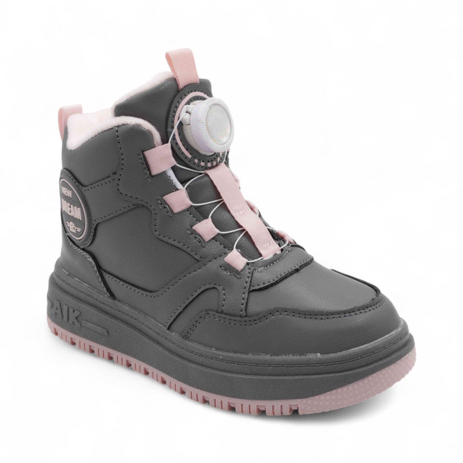 Кроссовки зимние на меху А7187-15 серо розовые