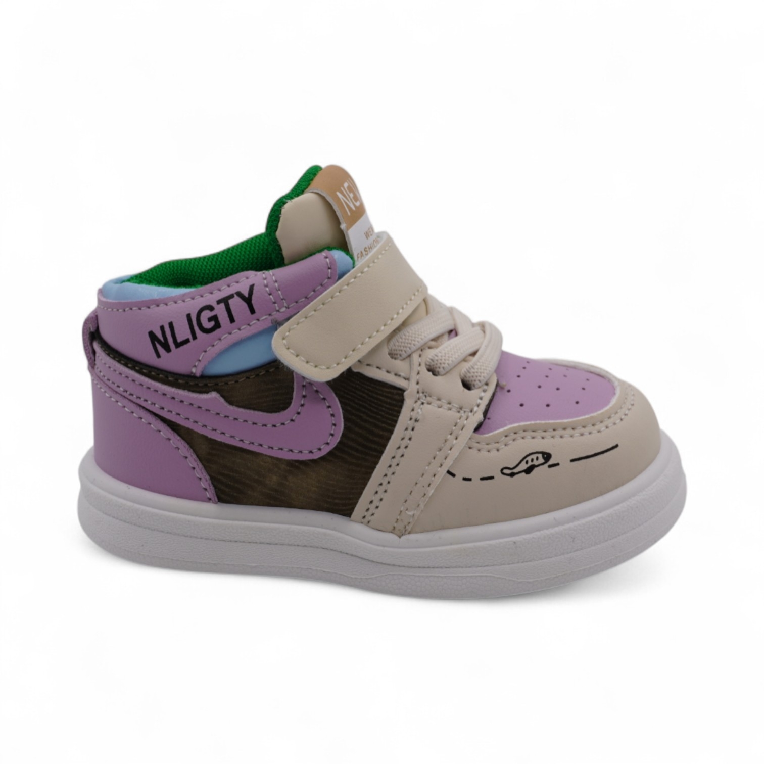 Кроссовки детские высокие 4264 бежево фиолетовые п/п