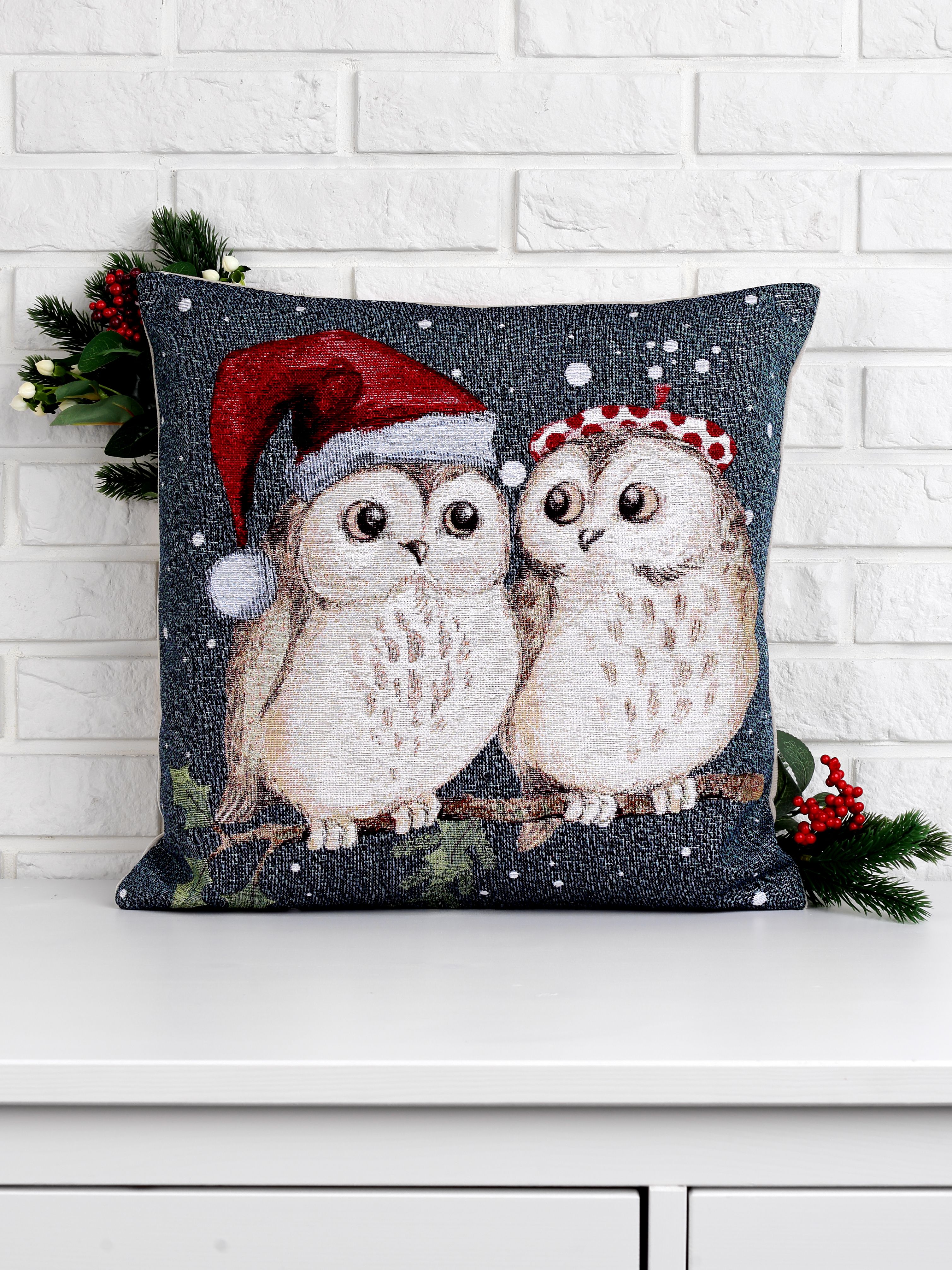 Ретро открытка Совушки Наволочка 45х45 см серебро 2103538