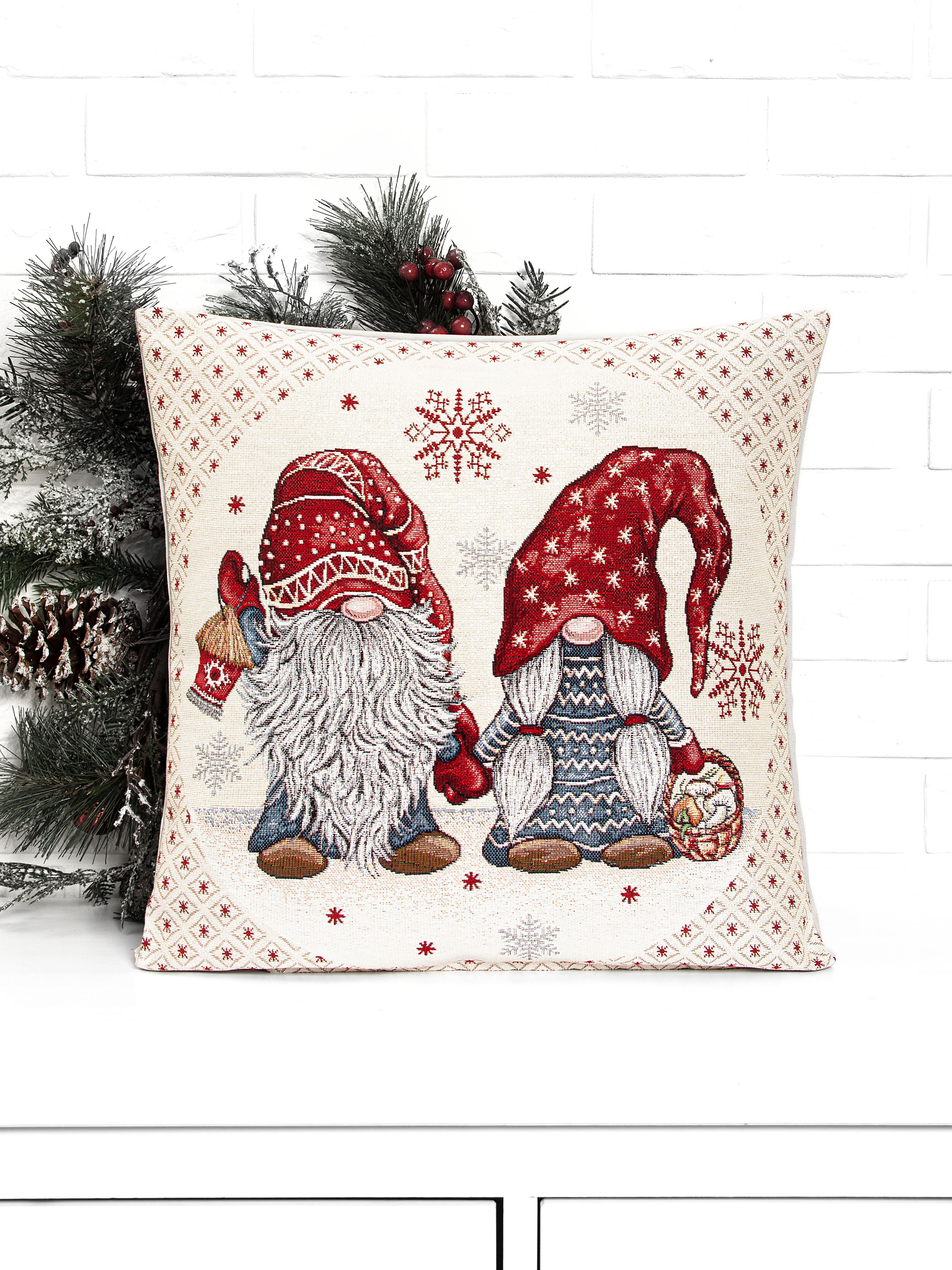 Гномы снежинки Наволочка 45х45 см 2105187