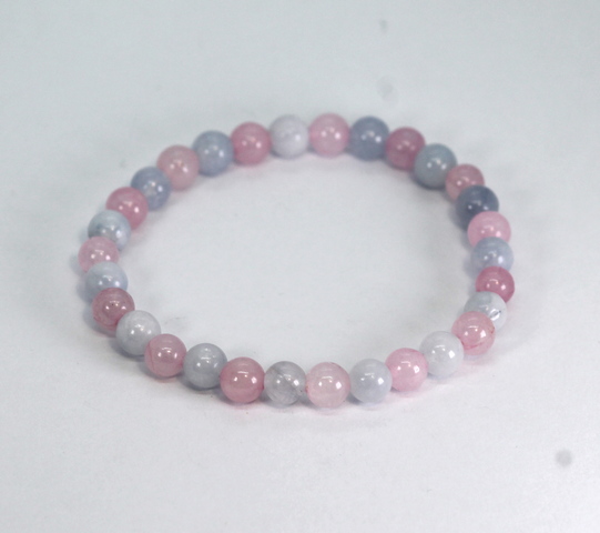 10-186 Браслет на резинке розовый кварц/голубой кварц 6 мм