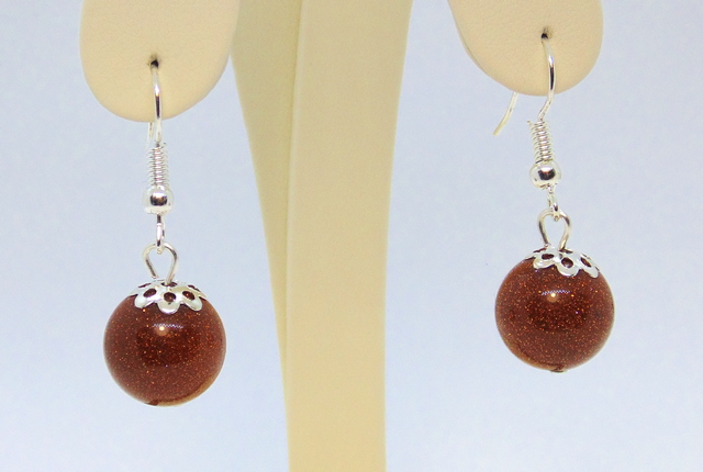 9-09 Серьги авантюрин шар 12 мм