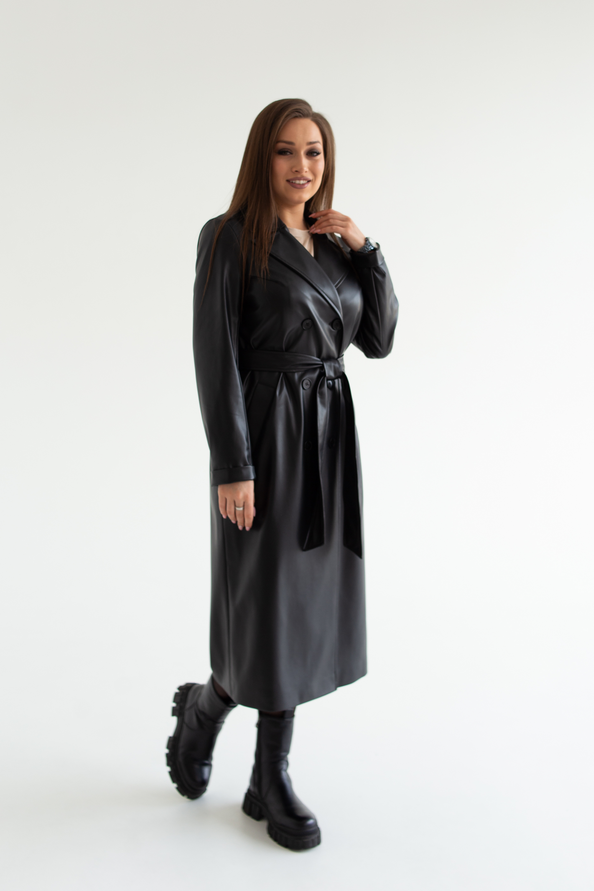 СТ. ЦЕНА 5300 руб//Плащ женский 1115 (черный/экокожа)