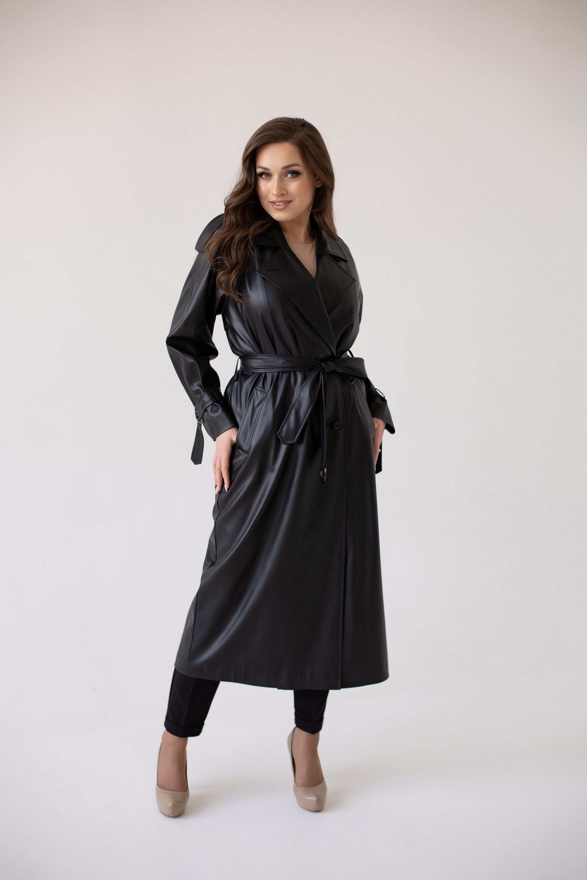 СТ. ЦЕНА 5650 руб//Плащ женский 1828 (черный/экокожа)