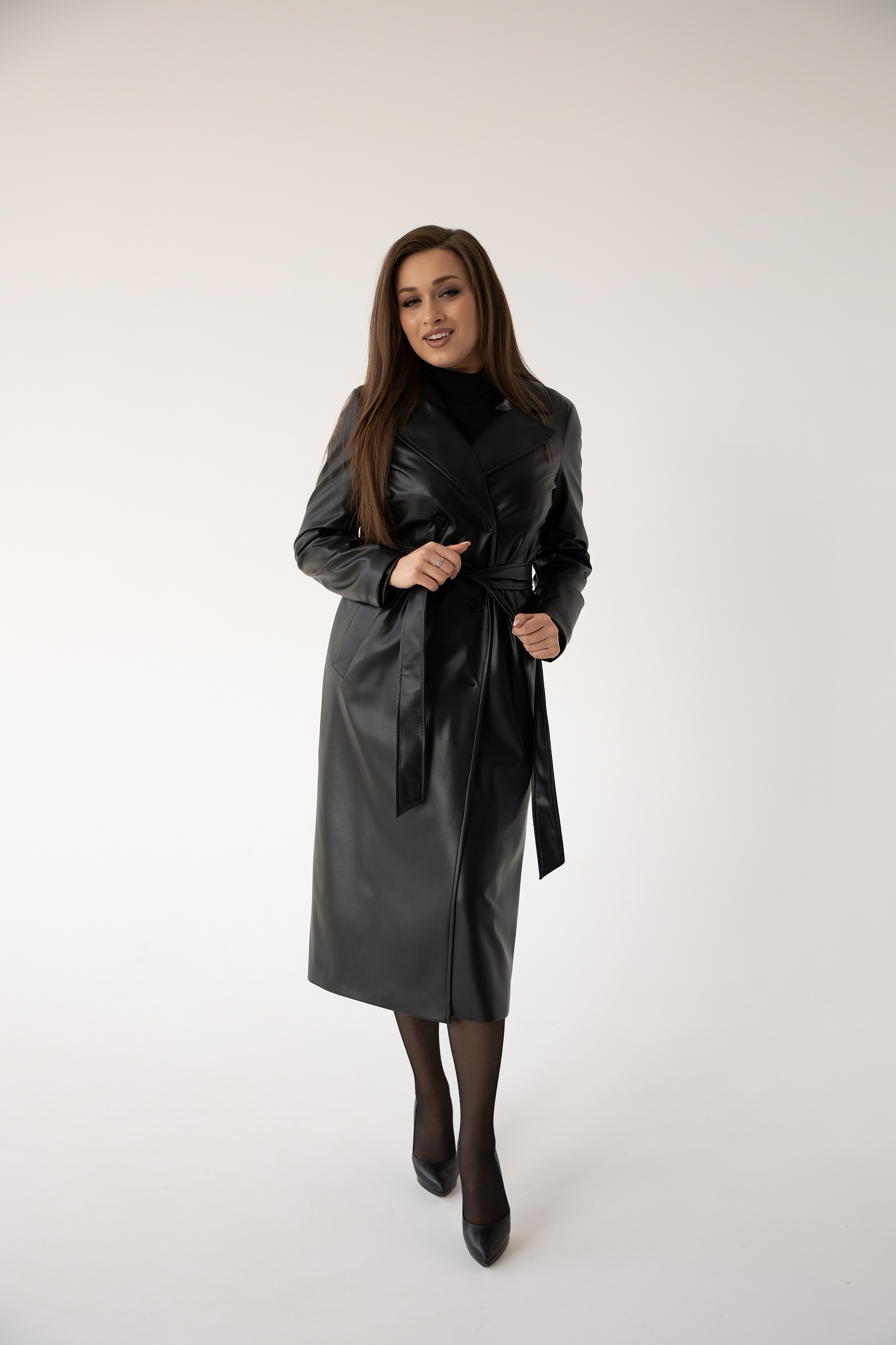 СТ. ЦЕНА 5300 руб//Плащ женский 1115 (черный/экокожа)