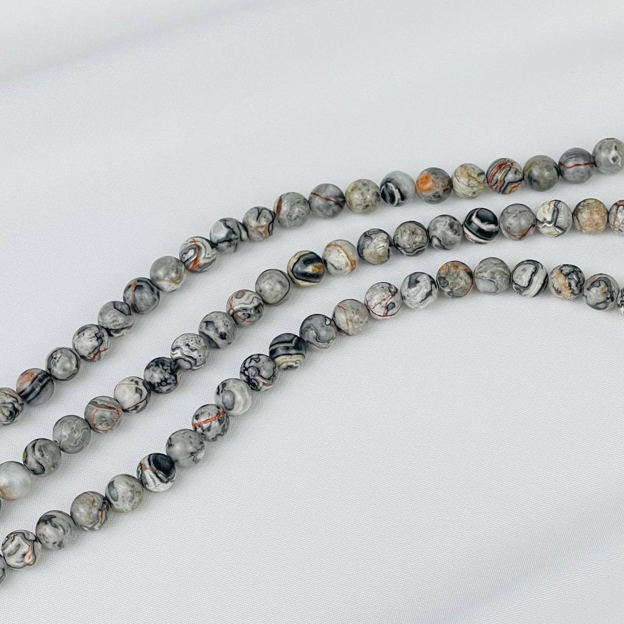 Радуга Самоцветов Бусины для украшений из серой Яшмы (Map Jasper) (60 бусин)